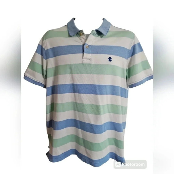 IZOD Advantage Performance Striped Polo Men Medium Blue Green Preppy Classic Y2K - Picture 2 of 7